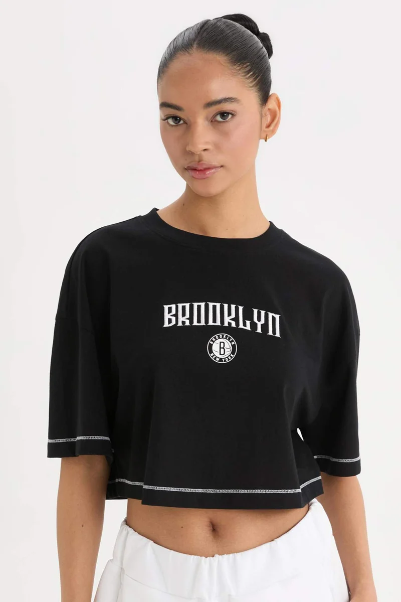 ديفاكتو DeFactoFit NBA Brooklyn Nets Crop T-Shirt