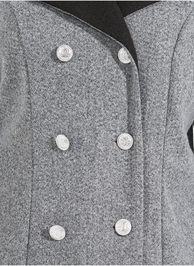 Styli Regular Fit Wool Like Contrast Collar Double Breasted Coat  - Image 4