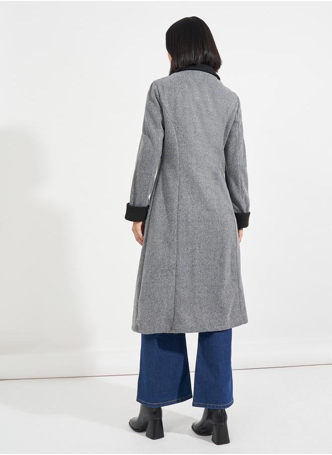 Styli Regular Fit Wool Like Contrast Collar Double Breasted Coat  - Image 5