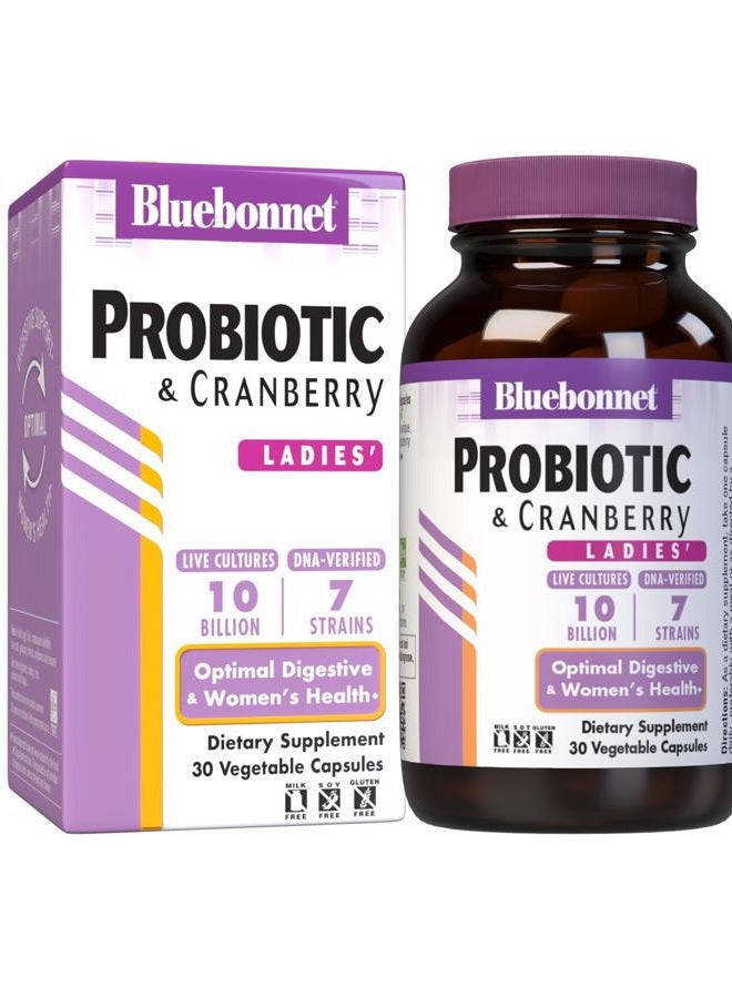 Bluebonnet Nutrition Ladies' Probiotic and Cranberry, 10 Billion CFU Per Serving, Supports Immune Health*, Aids in Digestive Health*, Gluten-Free, Milk-Free, Soy-Free, Non-GMO, 30 Vegetable Capsules - Image 1