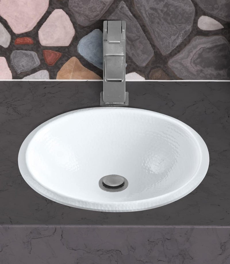 Monarch Abode Bathroom Sink – 17-Inch Oval Drop In Bathroom Sink, Top Mount Hand Hammered Classic White Vanity Sinks for Countertop, Powder Room, Guest Bath or Restroom, Drop in Sinks for Bathrooms - Image 5