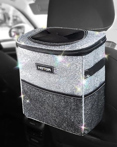 HOTOR Car Trash Can with Lid and Storage Pockets - 100% Leak-Proof Organizer, Waterproof Garbage Can, Multipurpose Trash Bin for Car, 2 Gallons, Sparkle White - Image 1