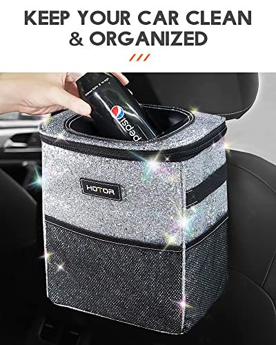 HOTOR Car Trash Can with Lid and Storage Pockets - 100% Leak-Proof Organizer, Waterproof Garbage Can, Multipurpose Trash Bin for Car, 2 Gallons, Sparkle White - Image 2
