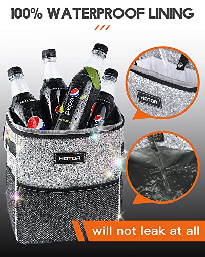 HOTOR Car Trash Can with Lid and Storage Pockets - 100% Leak-Proof Organizer, Waterproof Garbage Can, Multipurpose Trash Bin for Car, 2 Gallons, Sparkle White - Image 5
