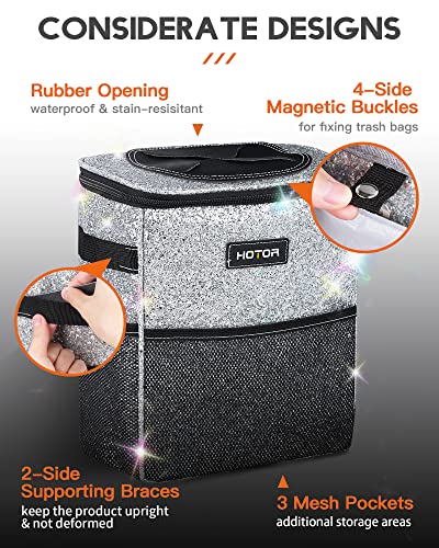 HOTOR Car Trash Can with Lid and Storage Pockets - 100% Leak-Proof Organizer, Waterproof Garbage Can, Multipurpose Trash Bin for Car, 2 Gallons, Sparkle White - Image 4