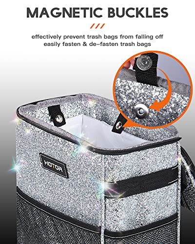 HOTOR Car Trash Can with Lid and Storage Pockets - 100% Leak-Proof Organizer, Waterproof Garbage Can, Multipurpose Trash Bin for Car, 2 Gallons, Sparkle White - Image 3