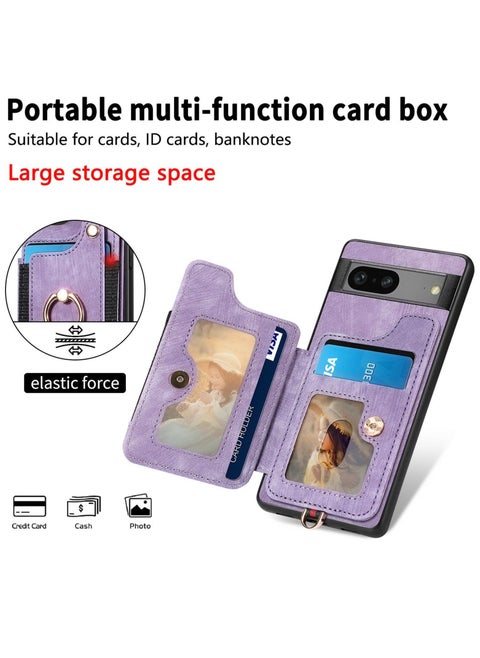 Pixel 7a Case with Card Holder Wallet, Ring Holder Stand, RFID-Blocking, Wrist Strap, Camera Protector - Premium Leather Flip Cover for Google Pixel 7A 2023