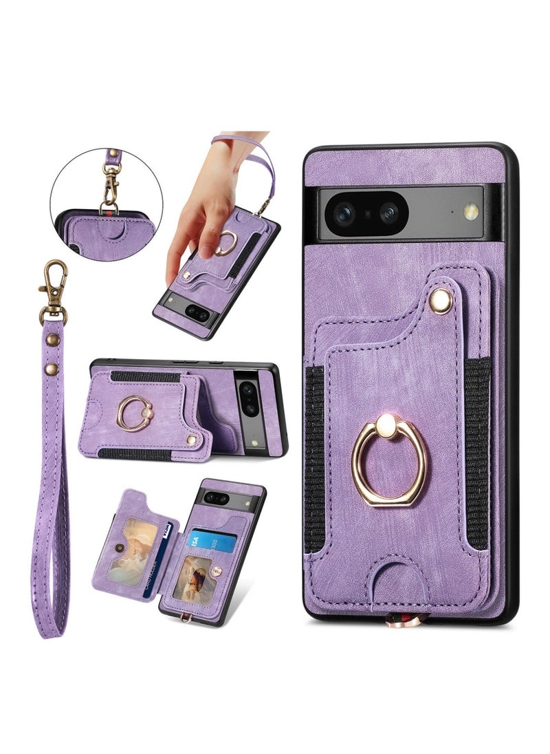 Generic - Pixel 7a Case with Card Holder Wallet, Ring Holder Stand, RFID-Blocking, Wrist Strap, Camera Protector - Premium Leather Flip Cover for Google Pixel 7A 2023 - Image 1