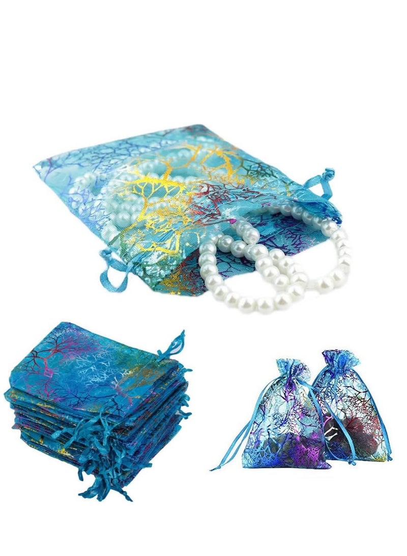SYOSI 50 Pieces Organza Gift Bags Drawstring Packing Wedding Birthday Party Favors Jewelry Candy Samples Mesh Pouches Baby Shower Rattan Print  - Image 1
