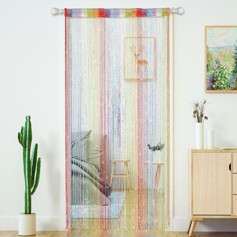 Transcosy Door String Curtains Living Room Divider,Doorway Hanging Hippie Sequin Fringe Curtain Closet Window Wall Panels Kitchen Party Decorations Tassel Screen (1, Rainbow) - Image 1