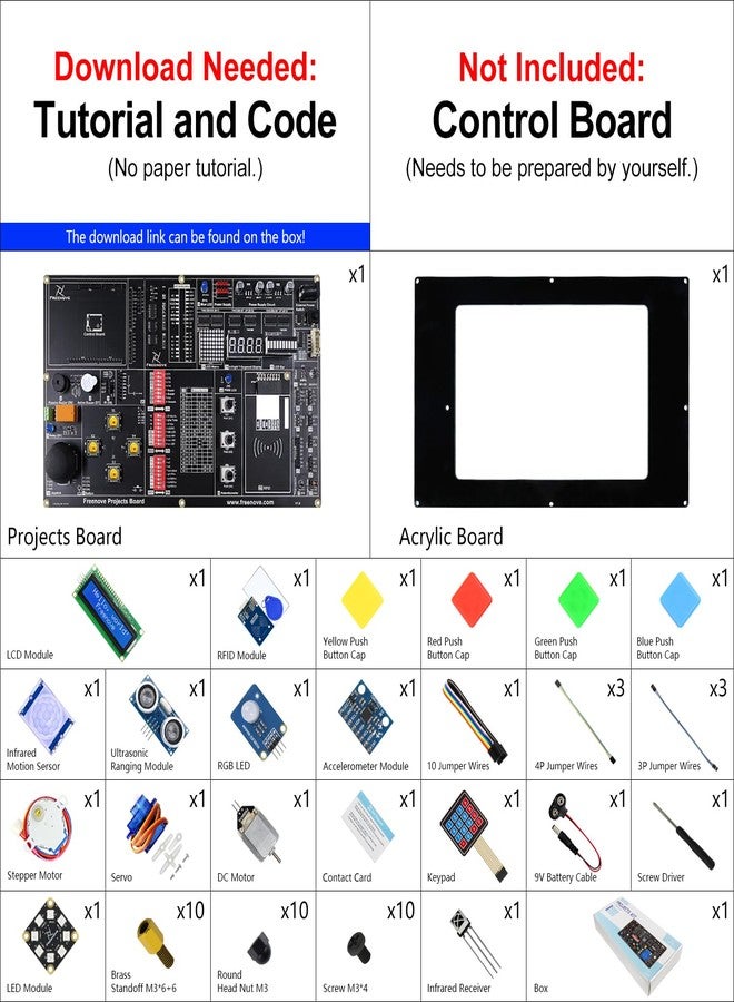 Freenove Projects Kit (No Control Board) (Compatible with Arduino IDE), 238-Page Detailed Tutorials, 46 Projects, No Soldering, Simple Wiring - Image 2