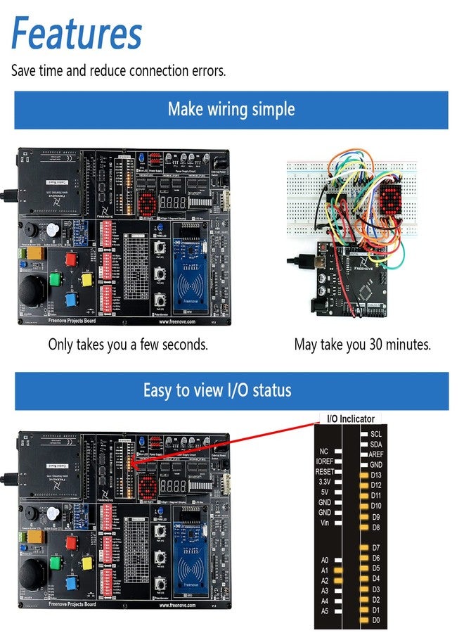 Freenove Projects Kit (No Control Board) (Compatible with Arduino IDE), 238-Page Detailed Tutorials, 46 Projects, No Soldering, Simple Wiring - Image 4