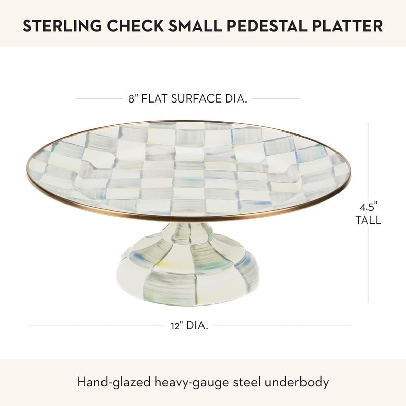 mackenzie childs MACKENZIE-CHILDS Enamel Pedestal Platter, Round Cake Stand, Small, Gray-and-White Sterling Check - Image 4