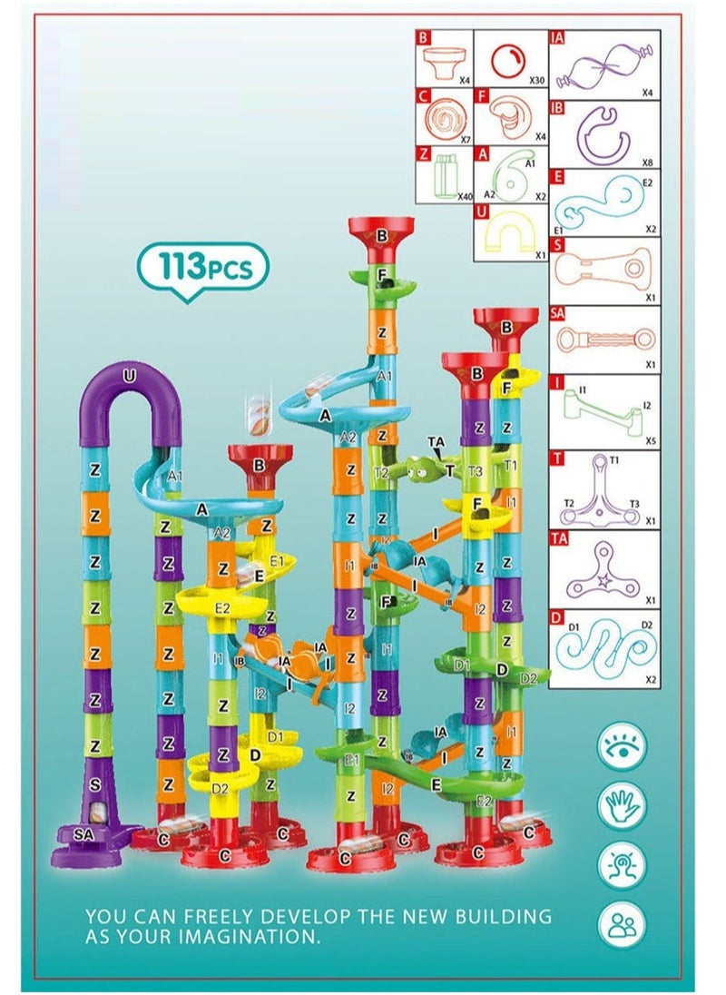 SISGL - Marble Run Set For Kids 113 Piece Marble Maze Track Race Game Construction Building Blocks Toys STEM Educational Toy Building Block Toy - Image 1