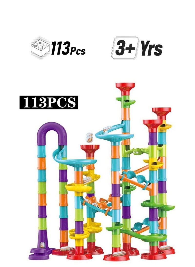 SISGL Marble Run Set For Kids 113 Piece Marble Maze Track Race Game Construction Building Blocks Toys STEM Educational Toy Building Block Toy  - Image 1