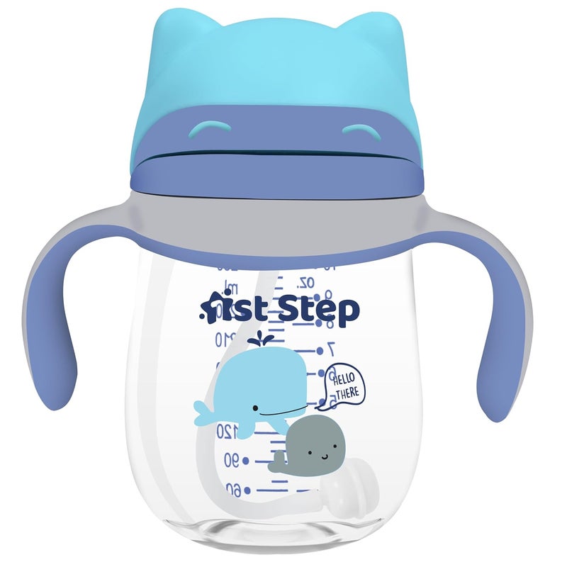 1st Step TRITAN 280 ml BPA Free Anti-Spill Soft Silicone Weighted Straw Baby Sipper Cup with Twin Handle (Blue) - Image 1