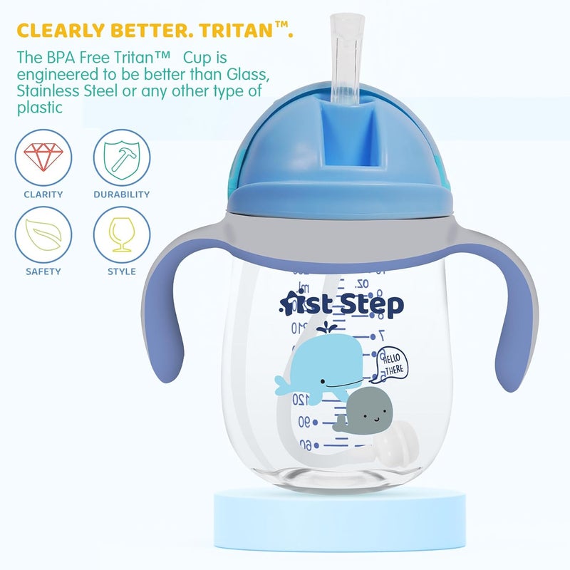 1st Step TRITAN 280 ml BPA Free Anti-Spill Soft Silicone Weighted Straw Baby Sipper Cup with Twin Handle (Blue) - Image 2