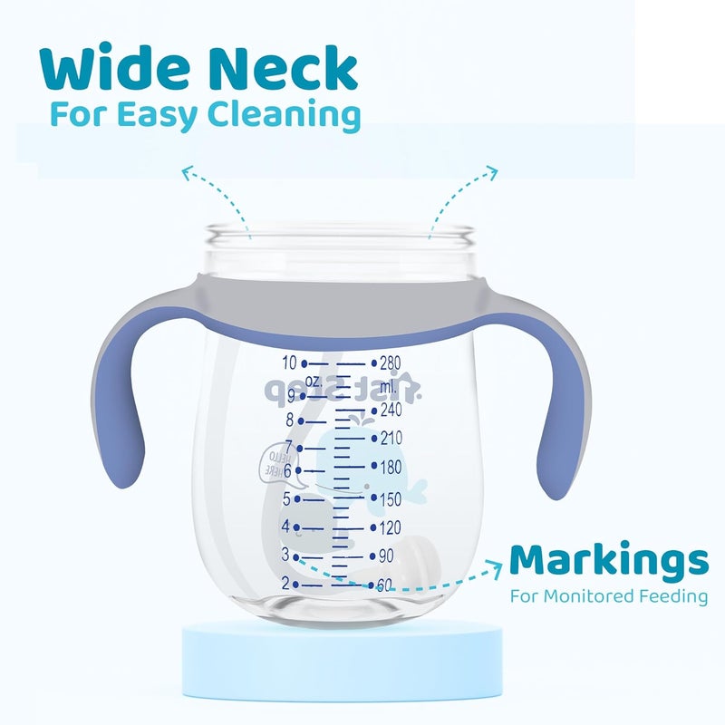 1st Step TRITAN 280 ml BPA Free Anti-Spill Soft Silicone Weighted Straw Baby Sipper Cup with Twin Handle (Blue) - Image 5