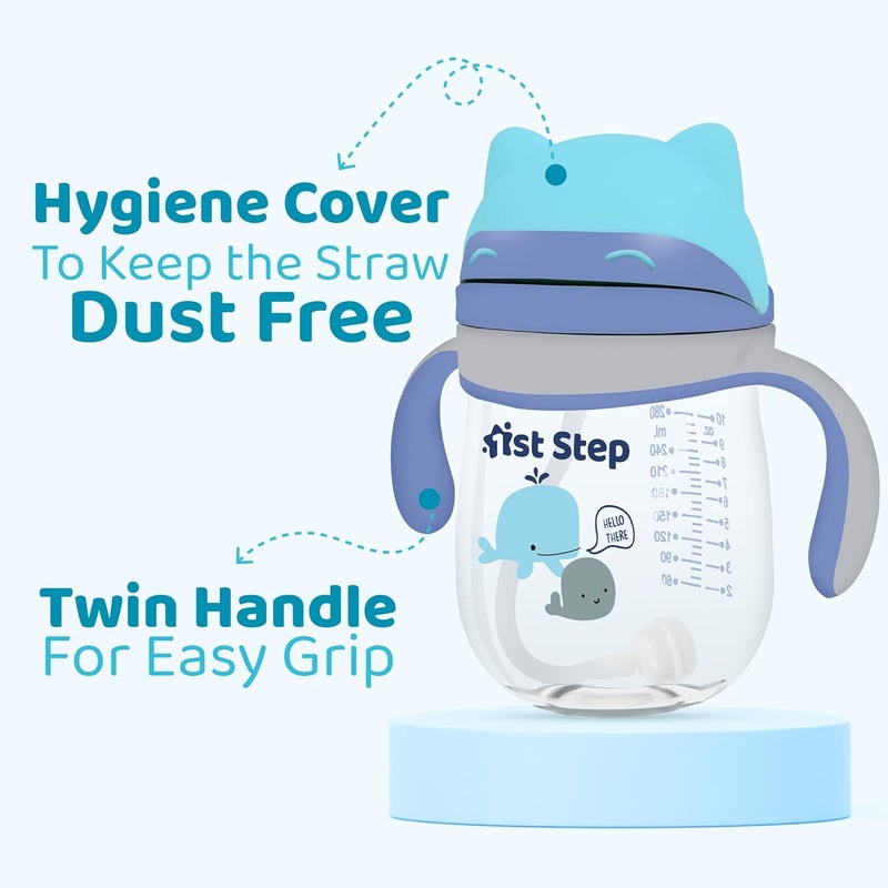 1st Step TRITAN 280 ml BPA Free Anti-Spill Soft Silicone Weighted Straw Baby Sipper Cup with Twin Handle (Blue) - Image 4