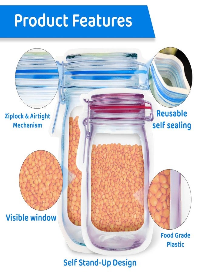 SKY FLEXI PACK Mason Jar Ziplock Bags, 50 Pcs Set (25 Pcs Each of 13.5x19.5cm & 15x25cm), Bottle Shaped Airtight Pouches for Fridge, Freezer, Kitchen & Travel Storage, Reusable & Leakproof - Image 3