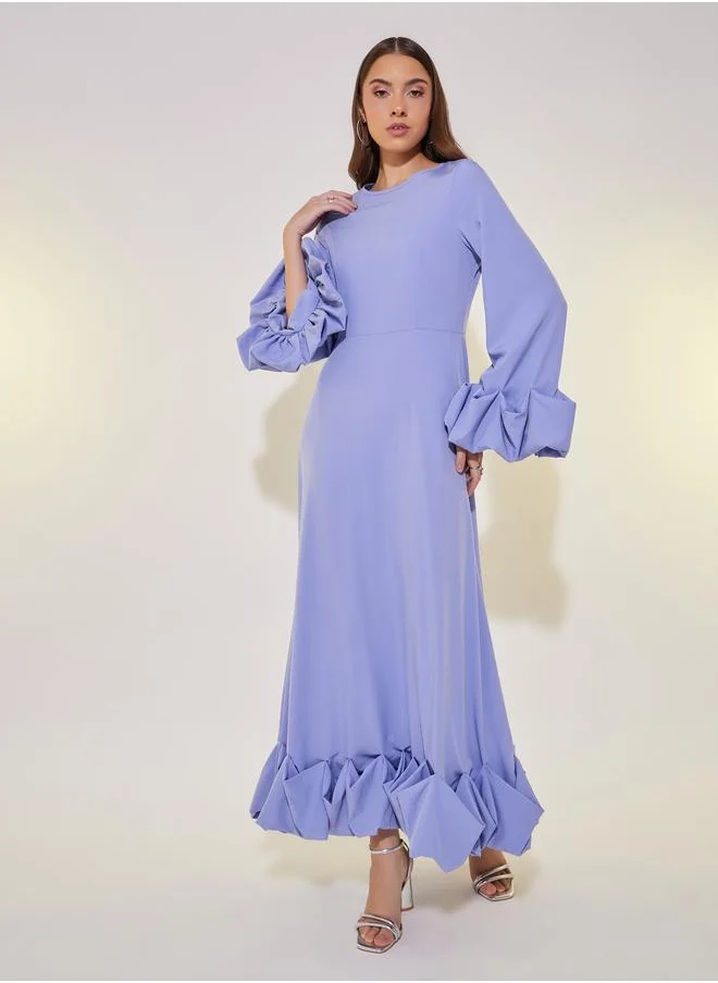تايك تو Take Two Plain Long Sleeve A-Line Maxi Dress