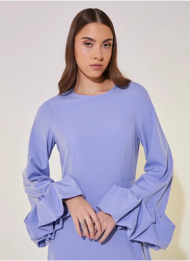 Styli Plain Long Sleeve A-Line Maxi Dress