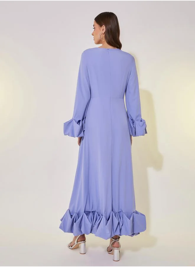 Styli Plain Long Sleeve A-Line Maxi Dress