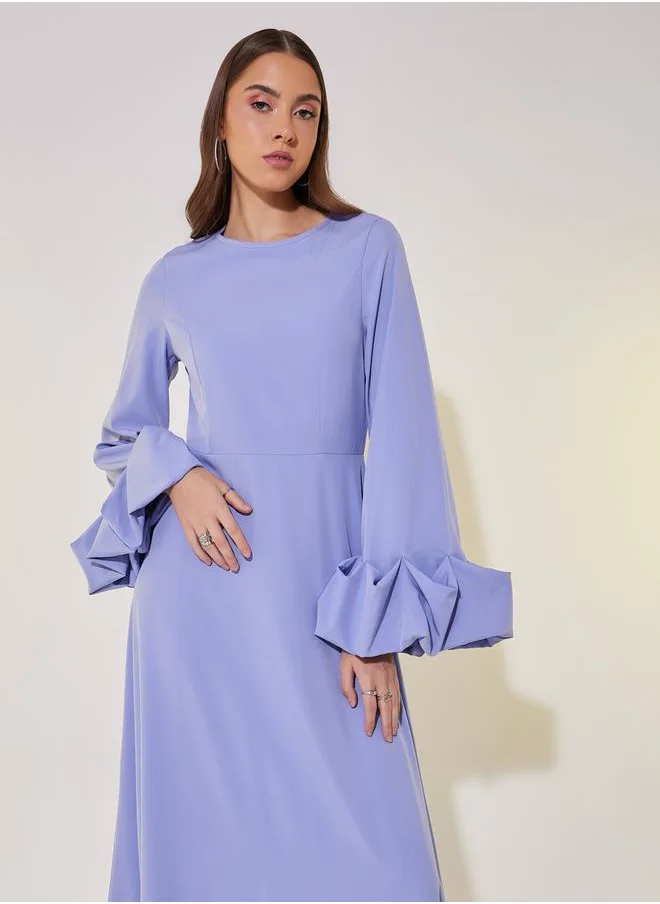 Styli Plain Long Sleeve A-Line Maxi Dress