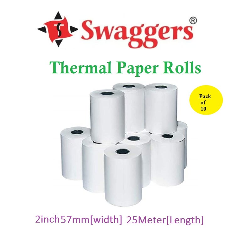swaggers Thermal Paper/Billing Machine/POS Machine Rolls 2 inch- 57mm(Width) x 25 meter(Length) with fine class black colour printing (Pack Of 10 Rolls) - Image 2