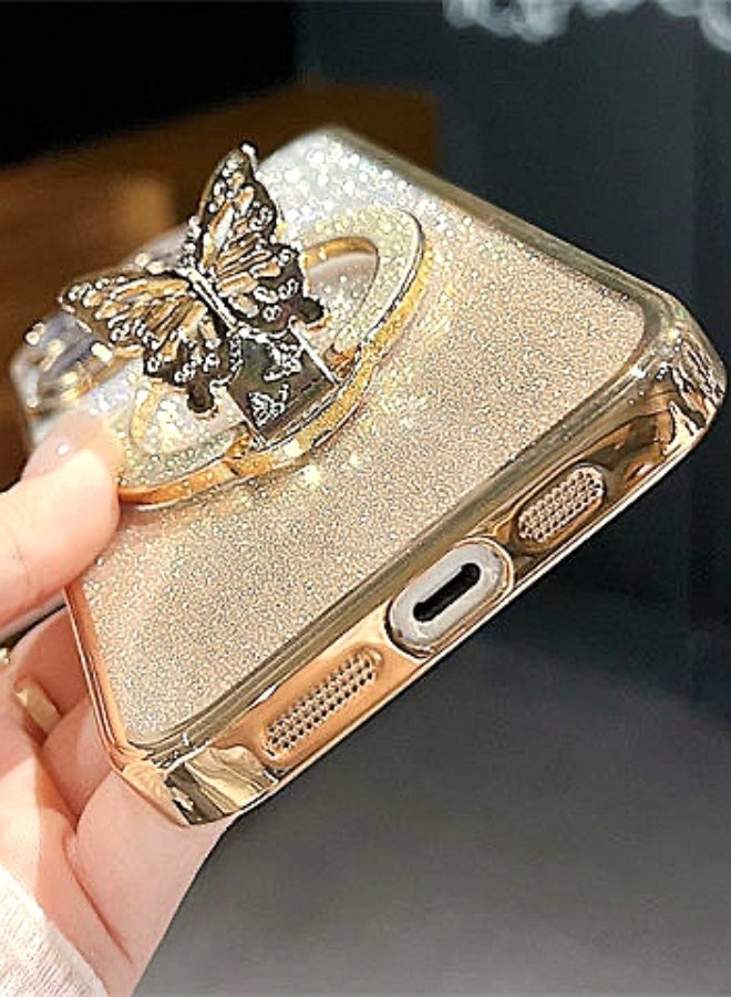 for Samsung S25 Ultra Case，Full Camera Lens Protector，Sparkly Magnetic ，Butterfly Stand，Glitter Bling Gradient Samsung S25 Ultra Cover，Elegant Shockproof Phone Case for Women Girls，Gold - Image 2
