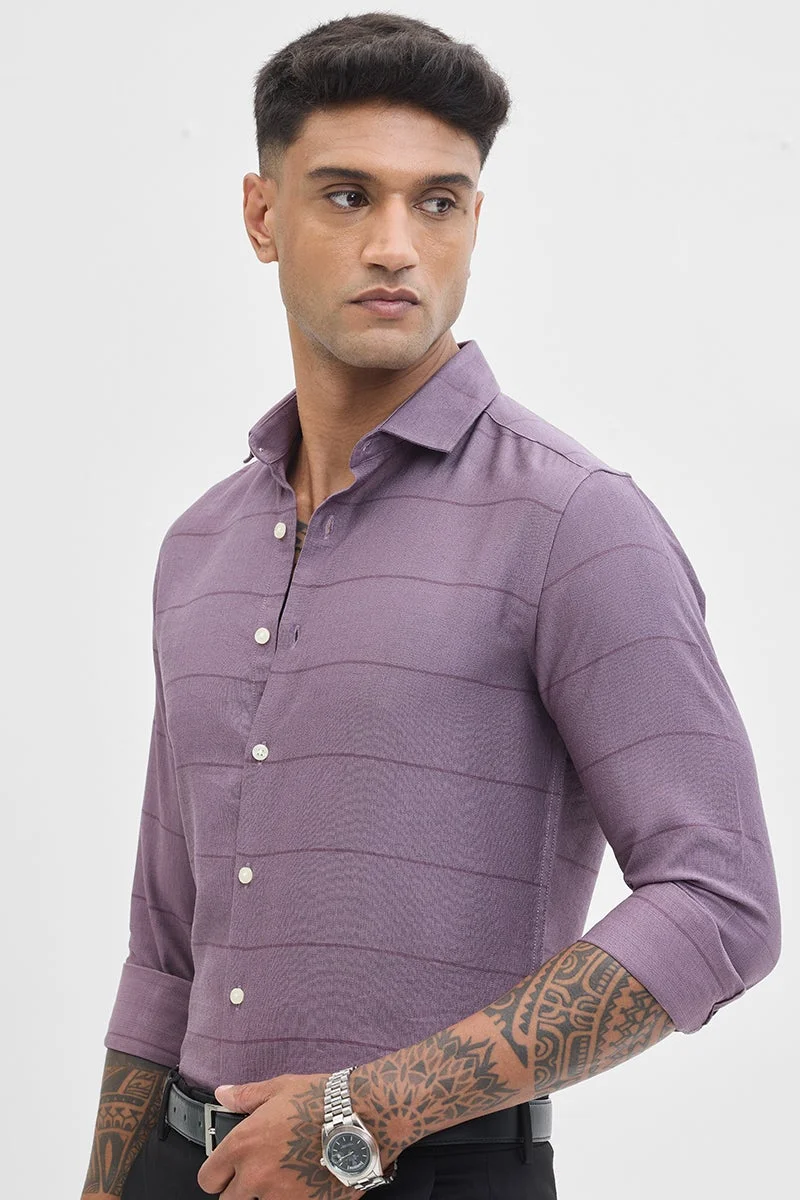 سنيتش Mauve Solid Long Sleeve Slim Fit Shirt