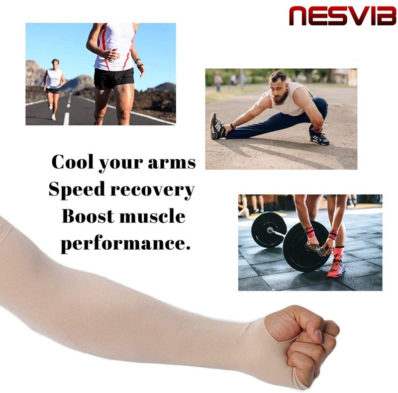 NESVIB 2 Pairs Biker/Sports Full Arm Fingerless Sleeves Gloves for UV, Dust, Summer, Sun Protection for men and Women - Image 1