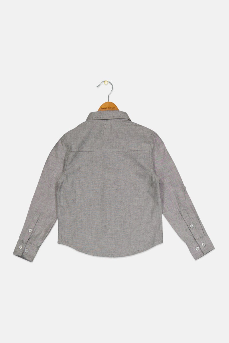 DKNY قميص أطفال أولاد بأكمام طويلة وياقة مدببة، رمادي - Image 2