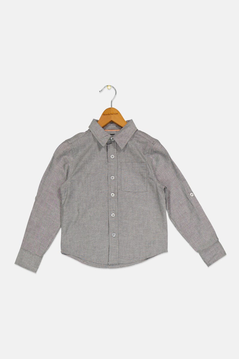 DKNY قميص أطفال أولاد بأكمام طويلة وياقة مدببة، رمادي - Image 1