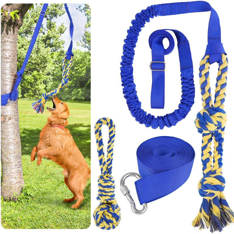 XiaZ Tug of War Dog Toy, Interactive Dogs Toy Bungee Hanging Tether with 2 Chew Rope Toys, Heavy Duty Puppy Outdoor Activity Aggressive Chewers Best Small to Large Boredom Exercise and Play (Blue) - Image 1