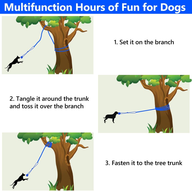 XiaZ Tug of War Dog Toy, Interactive Dogs Toy Bungee Hanging Tether with 2 Chew Rope Toys, Heavy Duty Puppy Outdoor Activity Aggressive Chewers Best Small to Large Boredom Exercise and Play (Blue) - Image 4