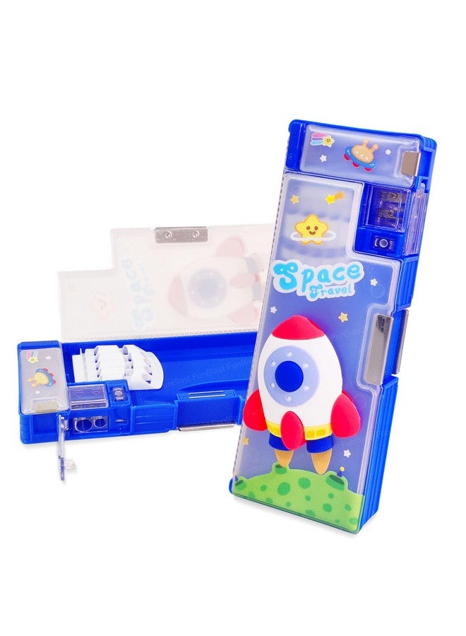 فنبلاست صندوق أقلام بلاستيكي من فن بلاست، صندوق أقلام مغناطيسي مزدوج المقصورات للأولاد، حامل أقلام، صندوق هندسي، صندوق منظم للأدوات المكتبية، هدية عيد ميلاد (متعدد الألوان) - Image 1