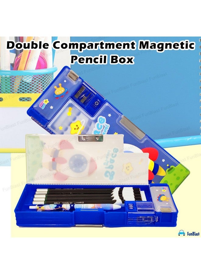 فنبلاست صندوق أقلام بلاستيكي من فن بلاست، صندوق أقلام مغناطيسي مزدوج المقصورات للأولاد، حامل أقلام، صندوق هندسي، صندوق منظم للأدوات المكتبية، هدية عيد ميلاد (متعدد الألوان) - Image 3