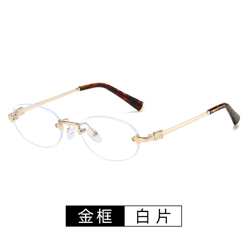 2025 new Zhang Yuanying same style sunglasses womens round frameless trimming sunglasses womens foreign trade cross-border Duqiao ins Golden white - Image 1