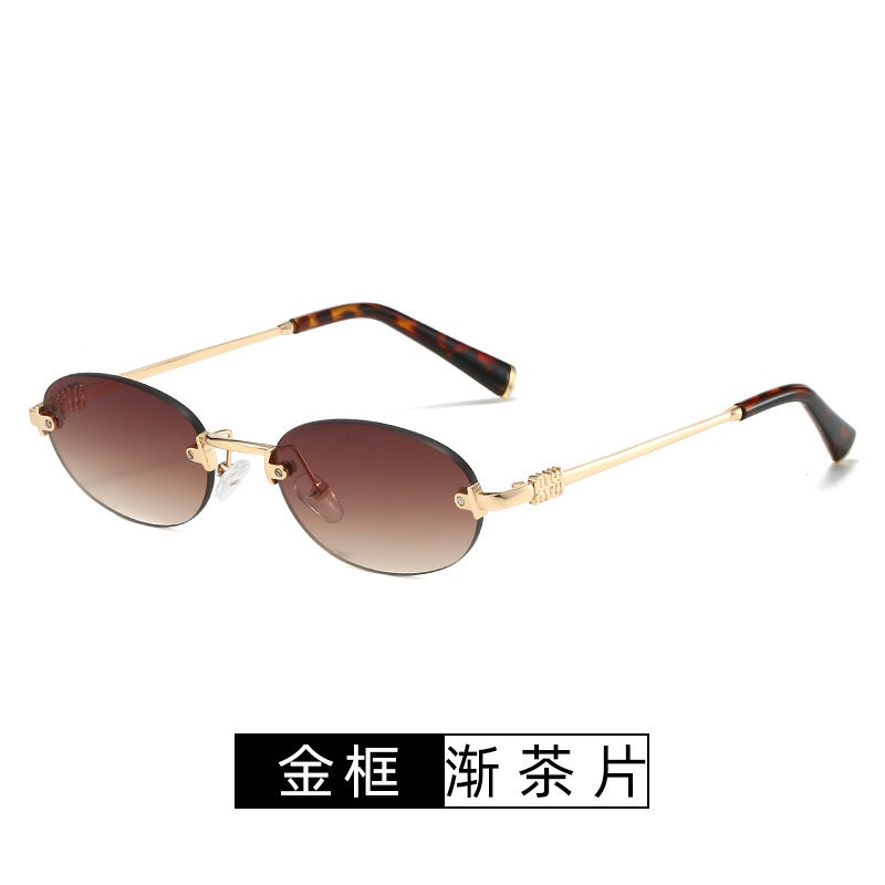 2025 new Zhang Yuanying same style sunglasses womens round frameless trimming sunglasses womens foreign trade cross-border Duqiao ins Golden white - Image 4