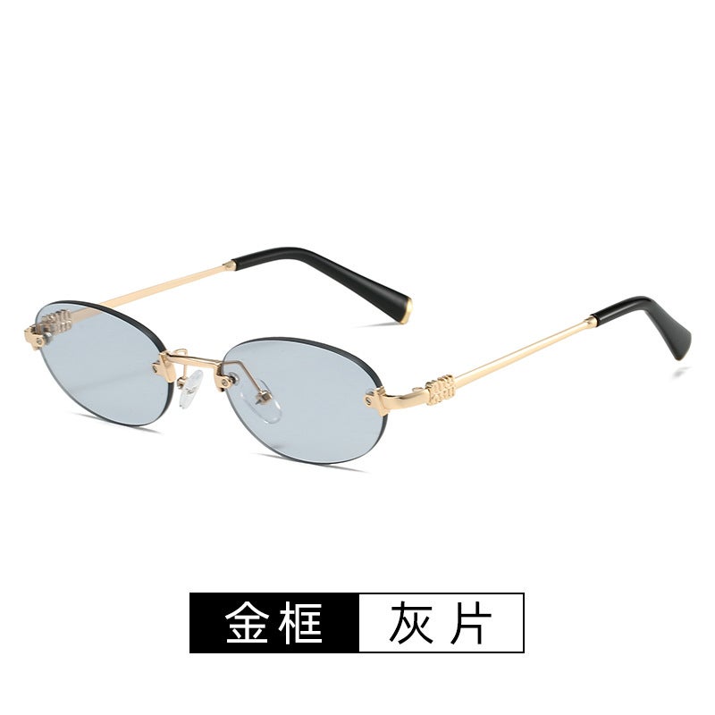 2025 new Zhang Yuanying same style sunglasses womens round frameless trimming sunglasses womens foreign trade cross-border Duqiao ins Golden white - Image 2