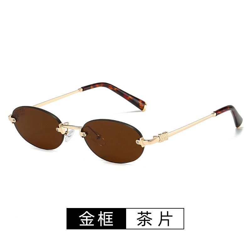 2025 new Zhang Yuanying same style sunglasses womens round frameless trimming sunglasses womens foreign trade cross-border Duqiao ins Golden white - Image 5