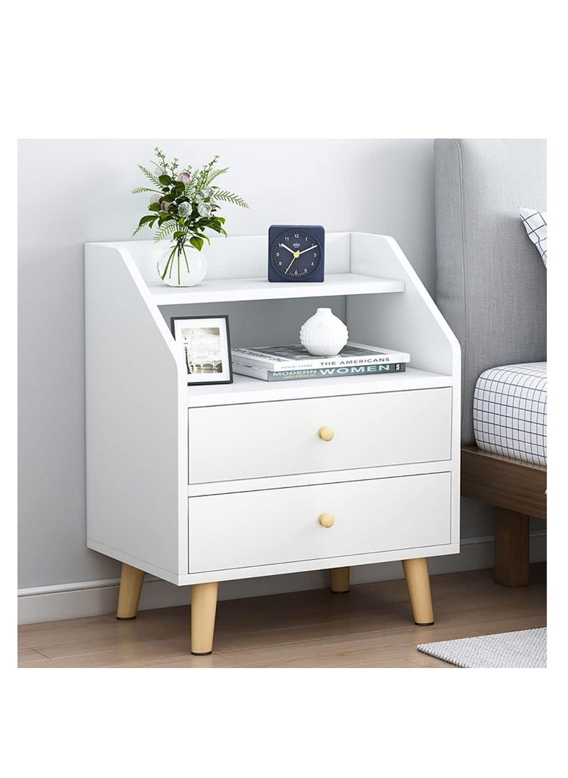 Simple Bedside Table, Modern Side Table Nightstand with Solid Wood Legs, Bedside Cabinet Mini Locker Storage Stand Cabinet Rack with Drawer and Open Storage Shelf, for Bedroom Living Room Sofa (P73B)