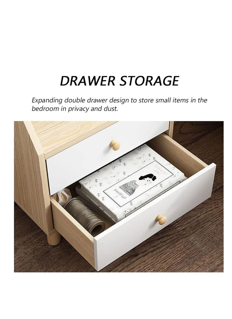 Simple Bedside Table, Modern Side Table Nightstand with Solid Wood Legs, Bedside Cabinet Mini Locker Storage Stand Cabinet Rack with Drawer and Open Storage Shelf, for Bedroom Living Room Sofa (P73B)