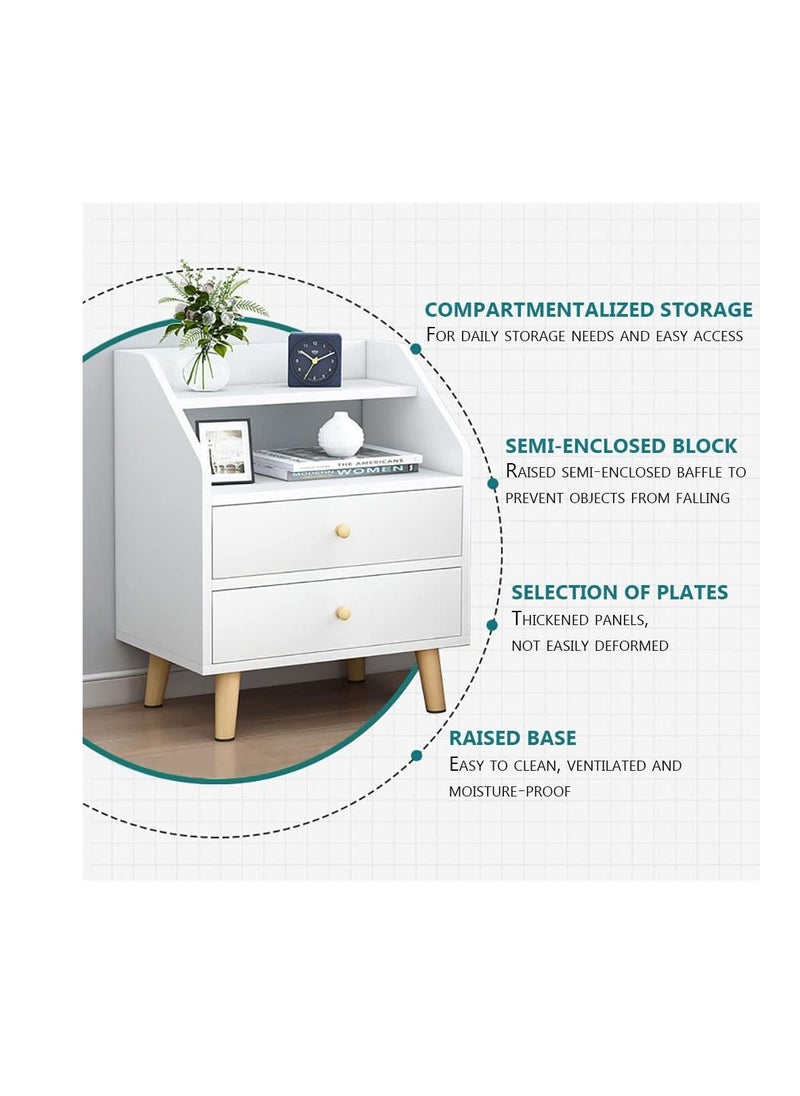 Simple Bedside Table, Modern Side Table Nightstand with Solid Wood Legs, Bedside Cabinet Mini Locker Storage Stand Cabinet Rack with Drawer and Open Storage Shelf, for Bedroom Living Room Sofa (P73B)