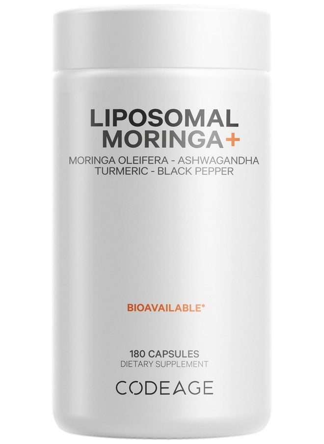 Codeage Codeage Liposomal Moringa+ Supplement, 400mg Moringa 50:1 Extract - 20,000mg Moringa Oleifera Leaf Equivalent - Turmeric, Ashwagandha, Black Pepper, 3-Month Supply, Vegan Moringa Powder - 180 Capsules  - Image 1