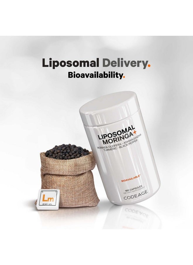 Codeage Codeage Liposomal Moringa+ Supplement, 400mg Moringa 50:1 Extract - 20,000mg Moringa Oleifera Leaf Equivalent - Turmeric, Ashwagandha, Black Pepper, 3-Month Supply, Vegan Moringa Powder - 180 Capsules  - Image 4