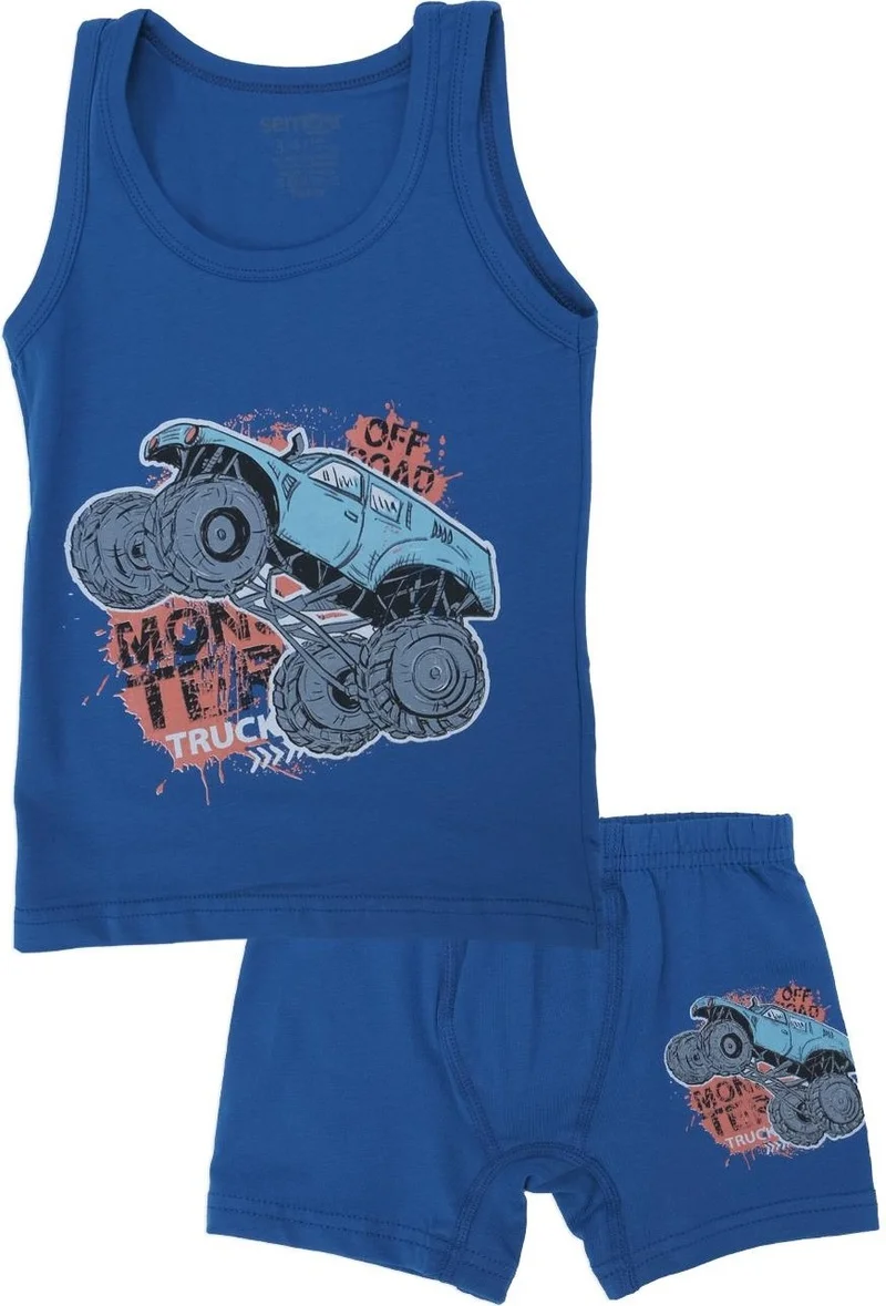 Bebelop Boy's Off Road Patterned Undershirt Boxer 2-Piece Top and Bottom Set