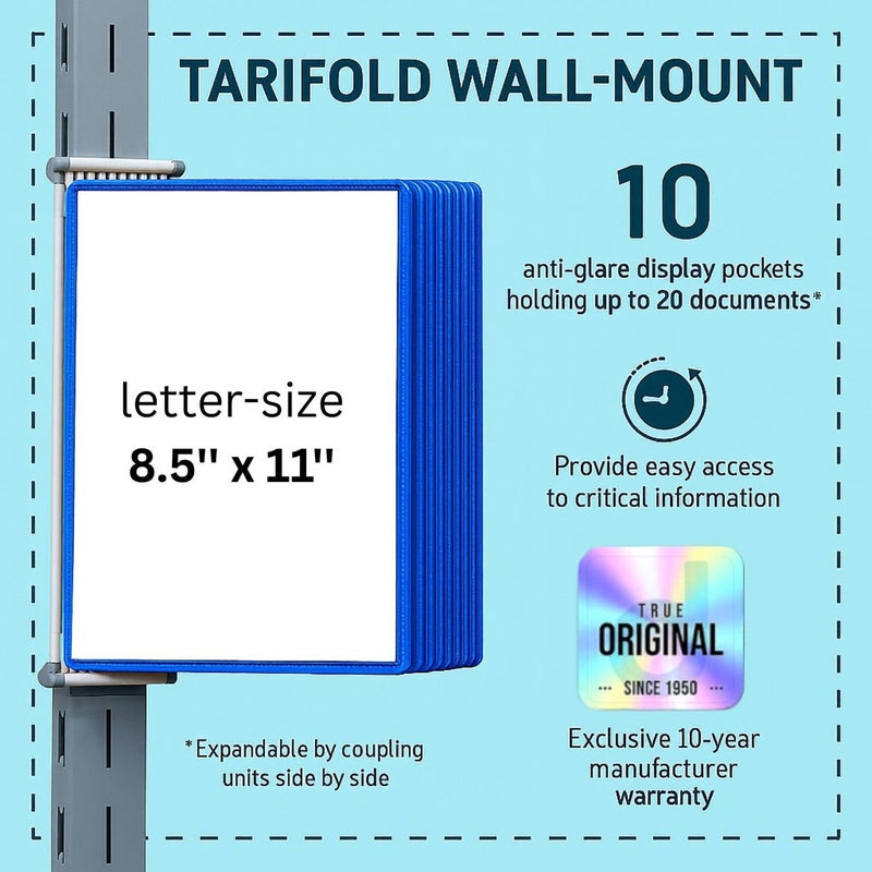 Tarifold DJOIS Wall Mount Reference System – 10 Double-Sided Display Pockets – Letter Size – Steel Wire Frame – Adjustable Tabs – Made in France - Blue (W211) - Image 2
