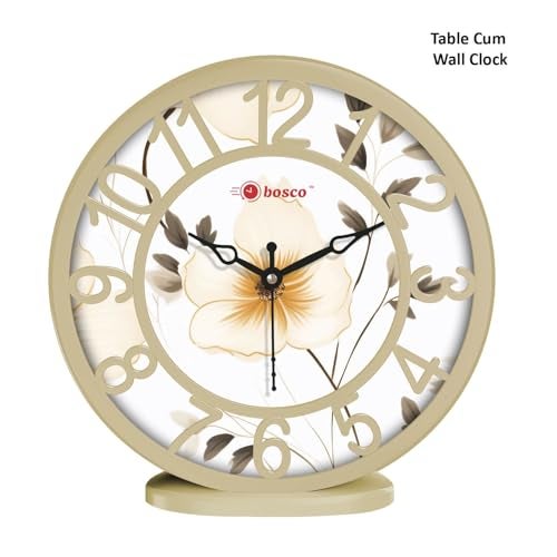 Bosco Analog Non Ticking Silent, Delicate Floral Print in Beige Colour, 20 CM Table Cum Decorative Round Wall Clock for Home, Living Room, Bed Room, Office and Kitchen | BWC-1210 - Image 3